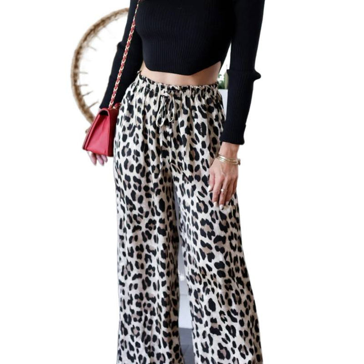 Dame Elegant Vidbeintebukser i stilfullt Leopardsmønster Skjora