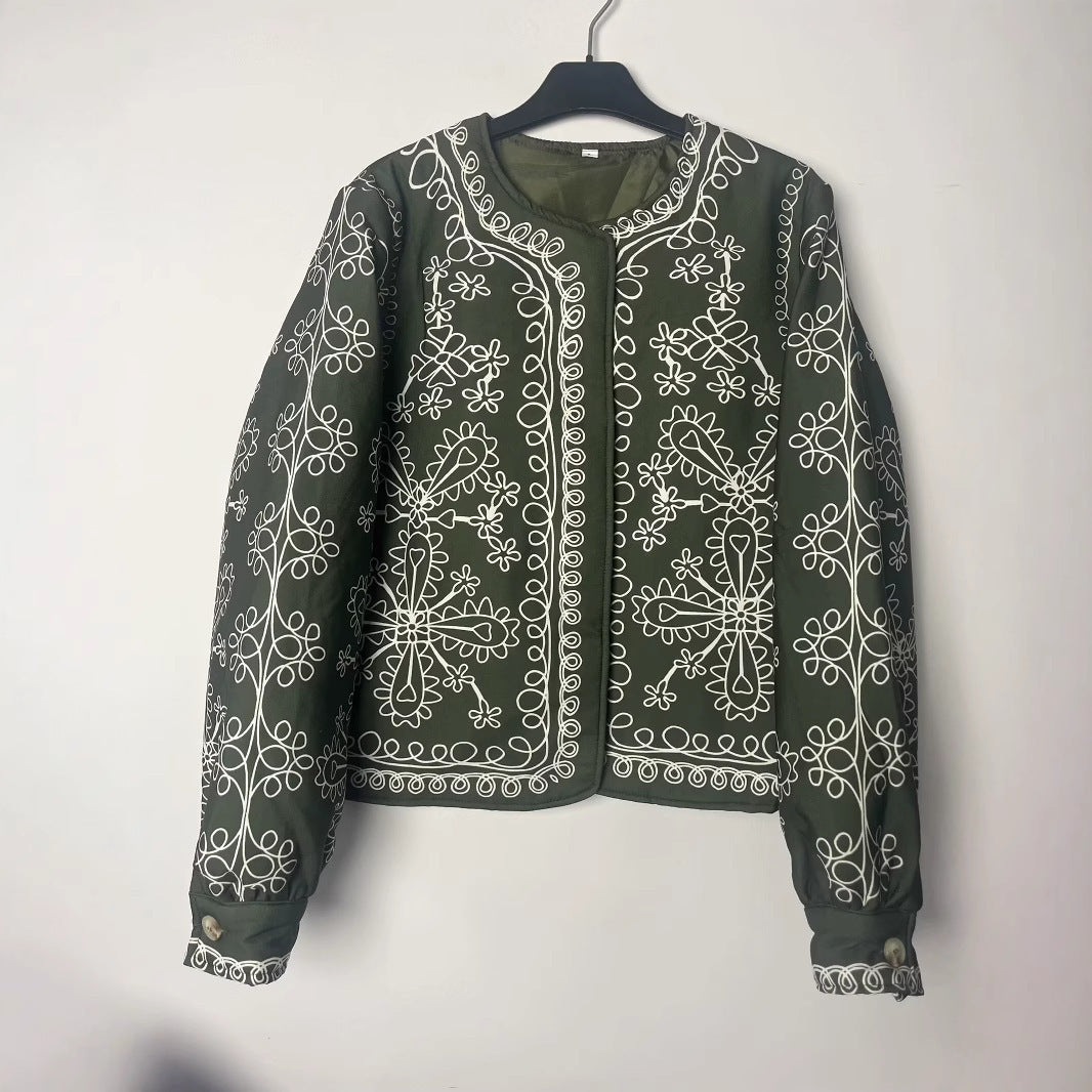 Kvinne patchwork design jakke med blomster mønster og elegante applikasjoner Skjora