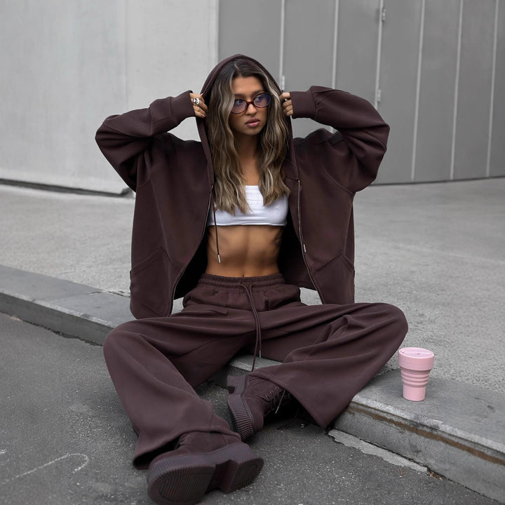 Kvinnelig mønstrete oversized sweatshirtjakke med vid cut og elastisk hem Skjora
