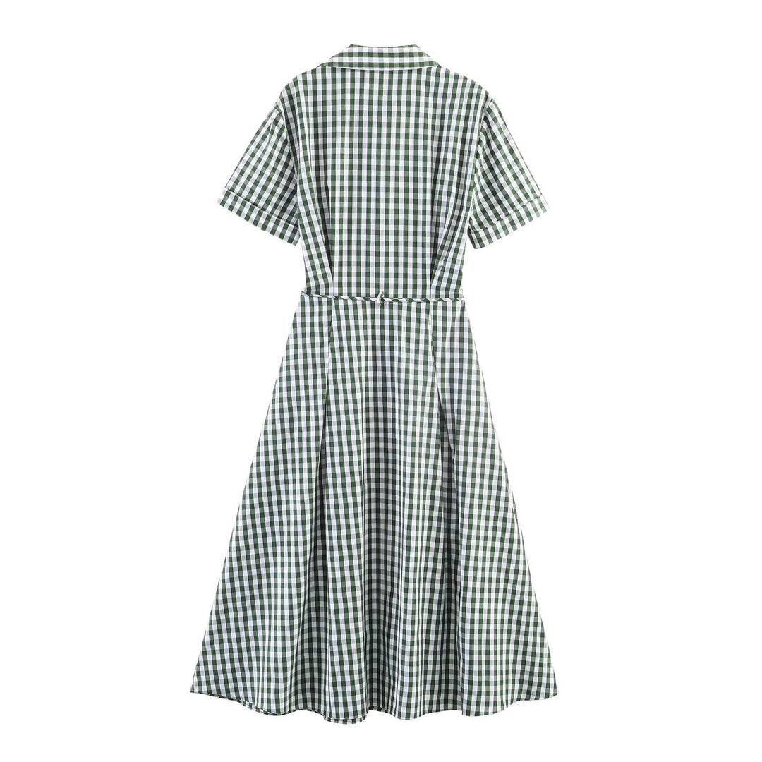 Dame skjortekjole i rutete design med belte i midjen Skjora