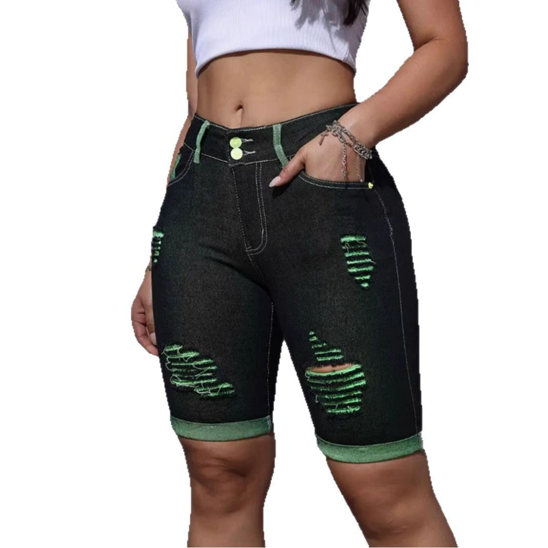 Dame Zdestroyed denim shorts med iøynefallende accenter og høy midje