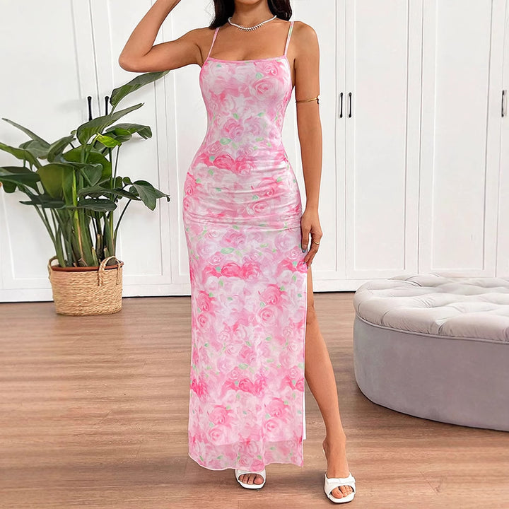 Dame elegante blomsterprint maxikjole Skjora