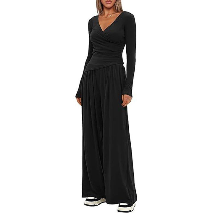 Dame Elegant Innpakking Jumpsuit med vid ben og stilige detaljer Skjora