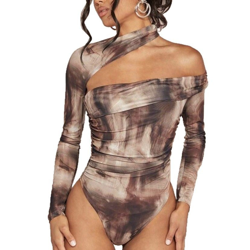 Damer Høyhals Bodysuit med asymmetrisk snitt og raffinerte draperinger Skjora