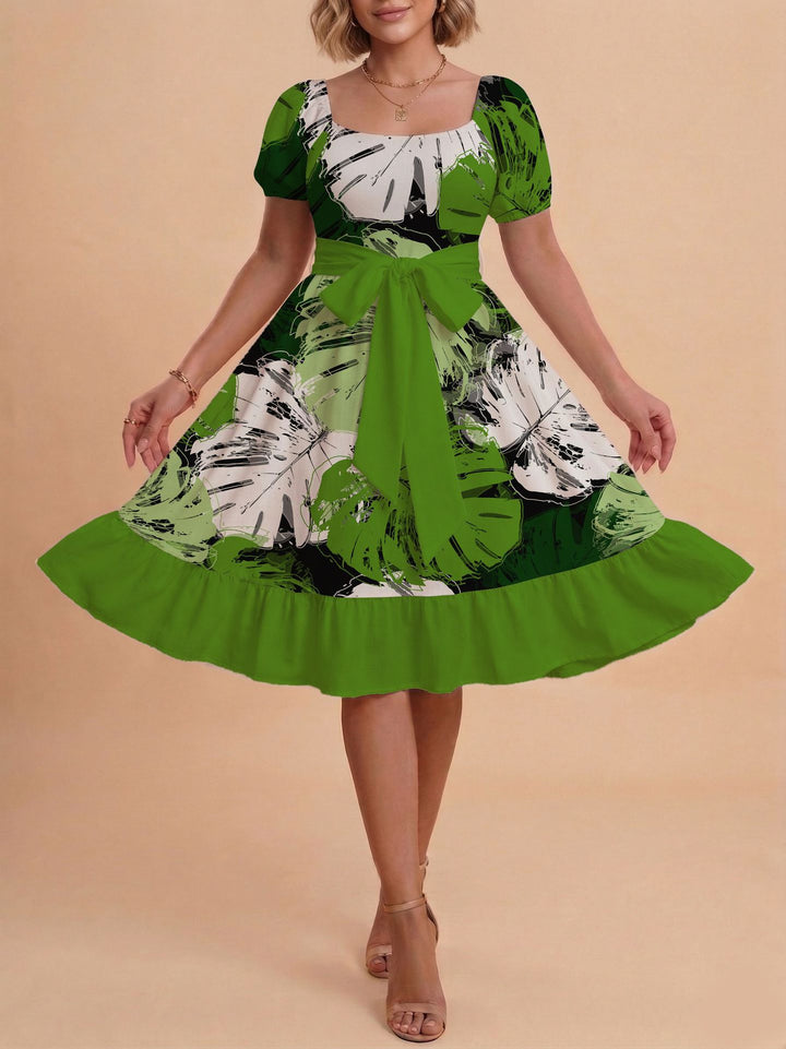 Damen Verspieltes Maxikleid mit Bärenmuster und taillierbarem Band Skjora