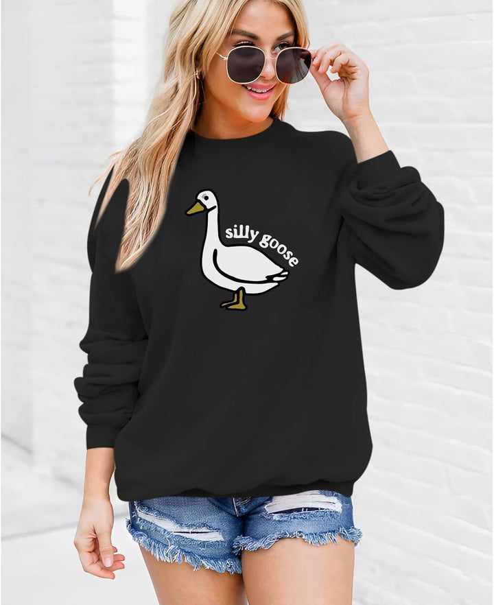 Dame sweatshirt med lekent andemotiv og avslappet passform Skjora