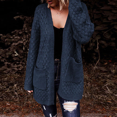 Dame cardigan med teksturert mønster og praktiske lommer Skjora