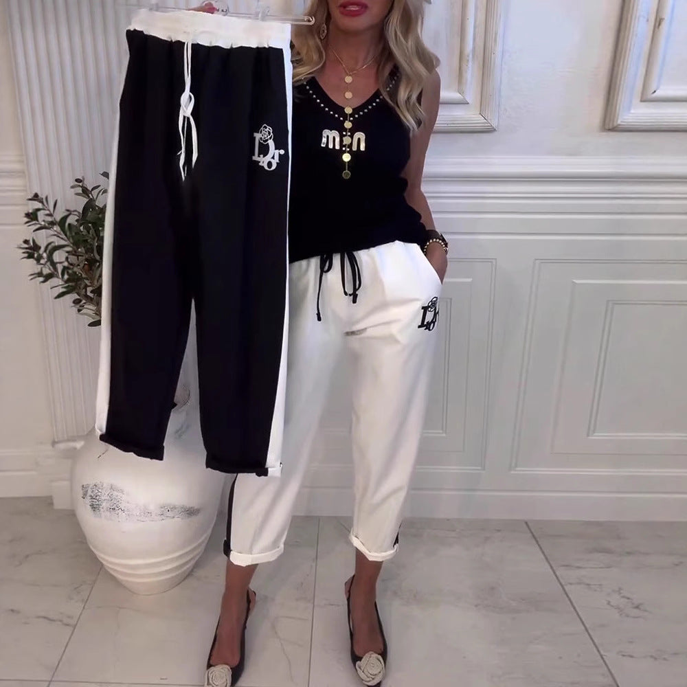 Dame fritidsbukser med moderne kontrastdesign og elastisk midjebånd Skjora