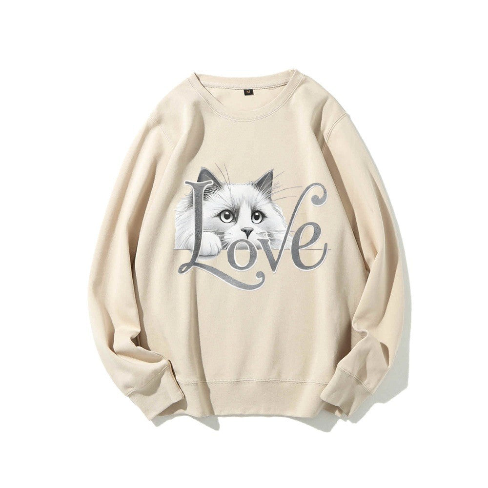 Kvinne sweatshirt med lekent katte design og avslappet passform Skjora