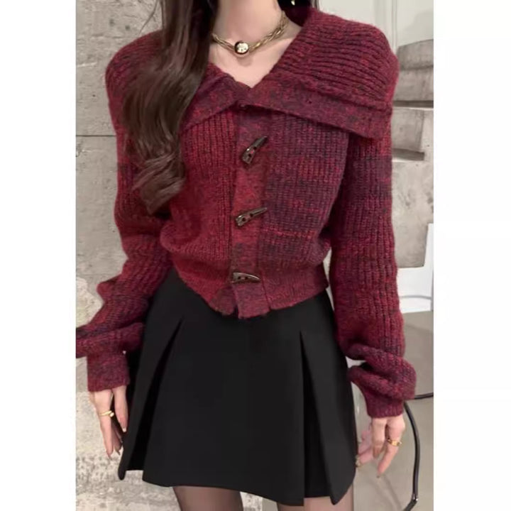Dame cardigan med trendy krage og tvistlukking Skjora