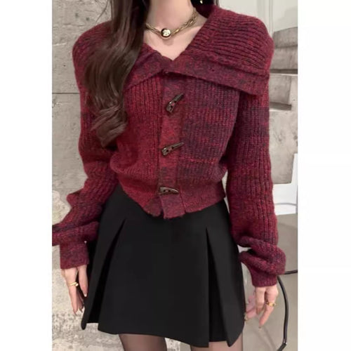 Dame cardigan med trendy krage og tvistlukking Skjora