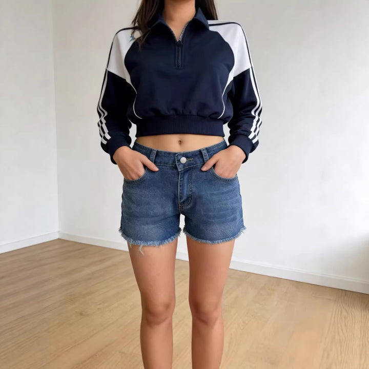 Dame uformelle jeansshorts med fransete kanten og høy midje Skjora