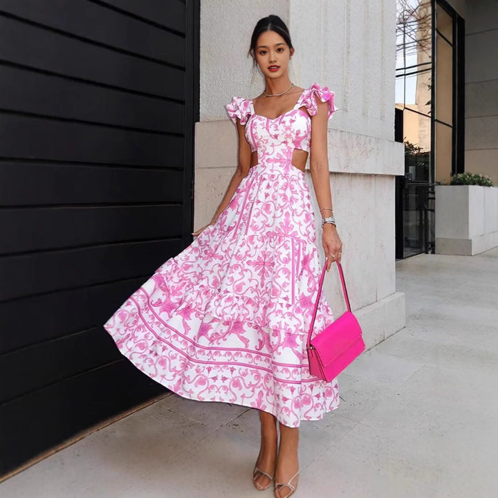 Dame Elegant Maxi Kjole med Utskjæringsdesign og Rynkedetaljer