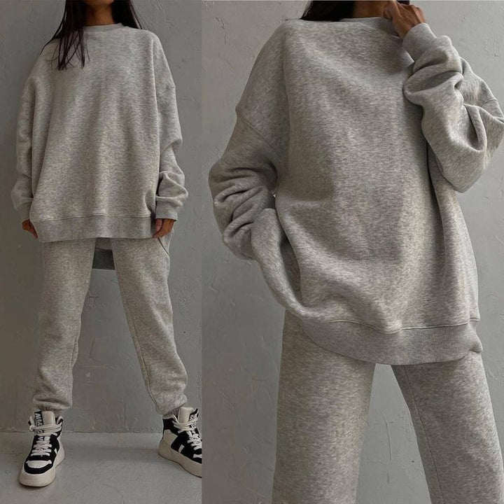 Kvinne Oversized Sweatset med Høy Krage og Avslappet Passform