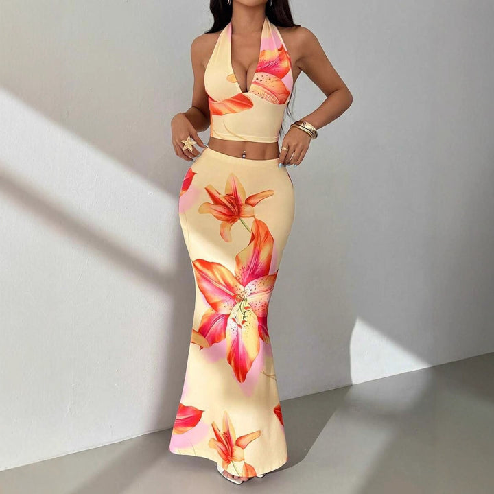 Dame To-delt Sommerantrekk med blomsterdesign og elegant V-hals Skjora