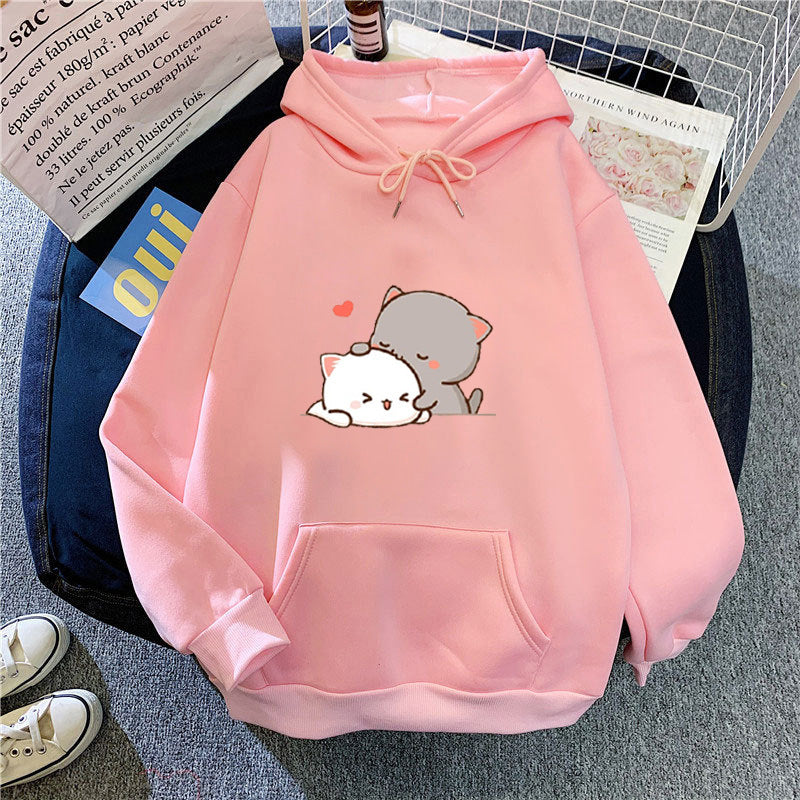 Dame hoodie med leken kattmotiv og komfortabel passform Skjora