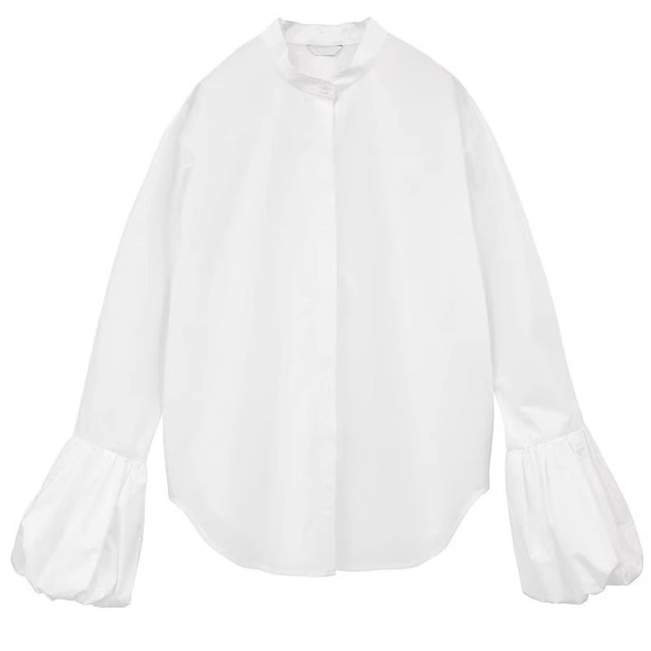 Dame Elegant bluse med voluminøse ermer og ståkrage Skjora
