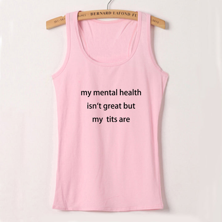 Dame ermeløs tanktop med kreativt statement-design Skjora