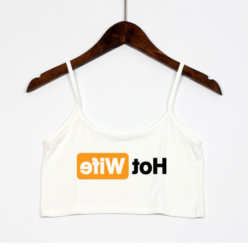 Dame Crop-Top med moderne skrifter og justerbare stropper Skjora