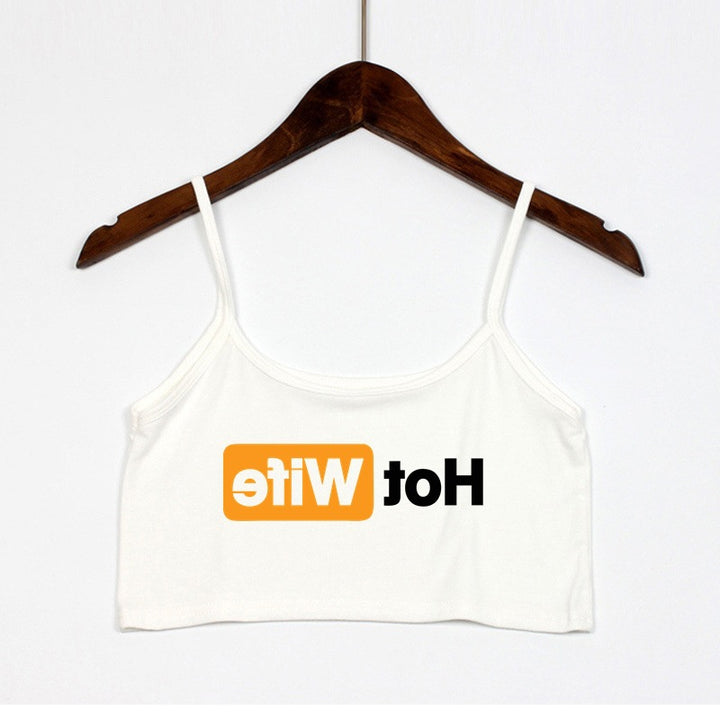 Dame Crop-Top med moderne skrifter og justerbare stropper Skjora