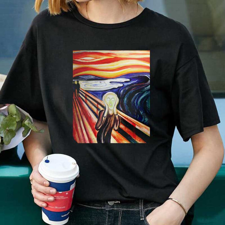Dame avslappet T-skjorte med kunstnerisk motiv Skjora
