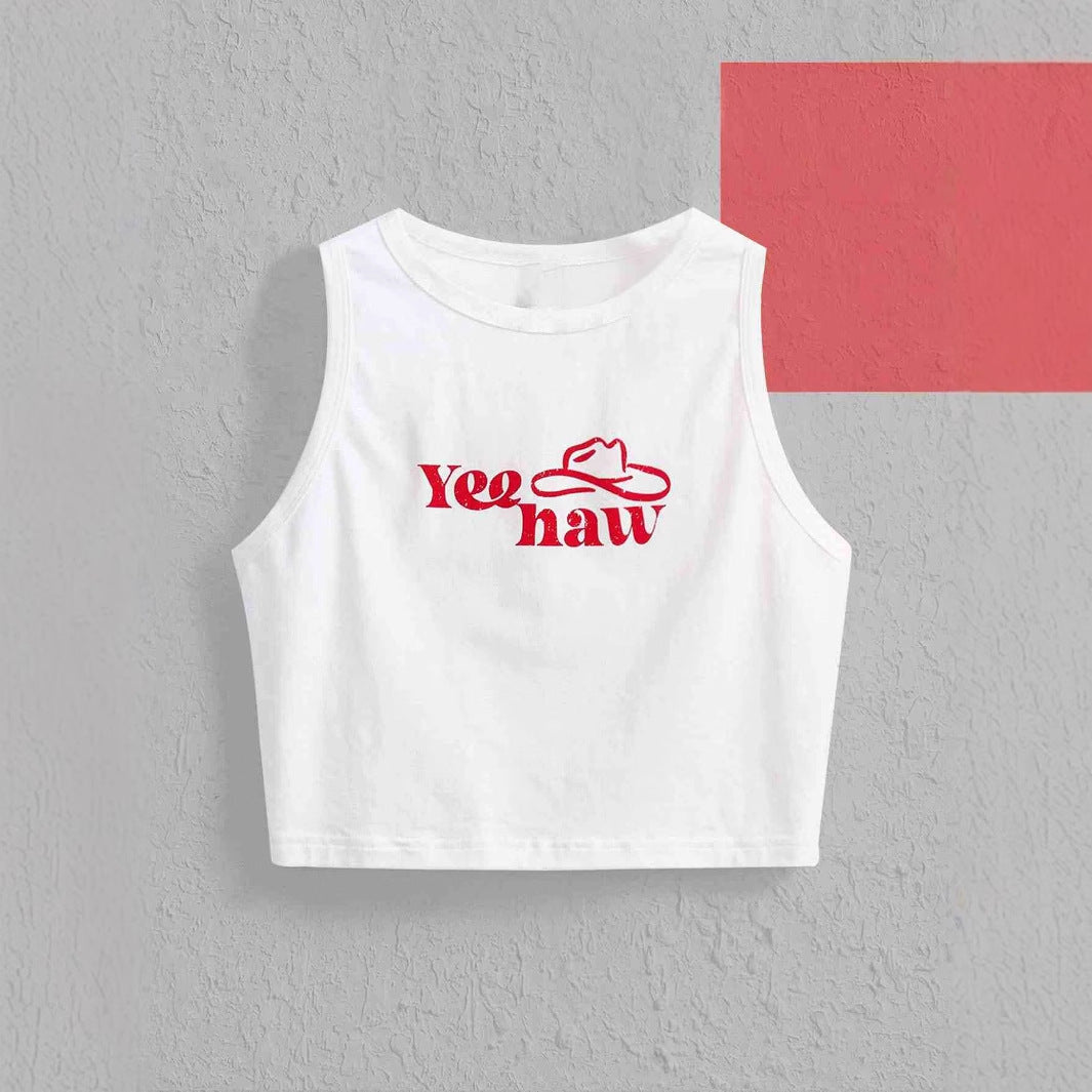 Dame Crop-Top med originalt cowboymotiv og kul tekst Skjora