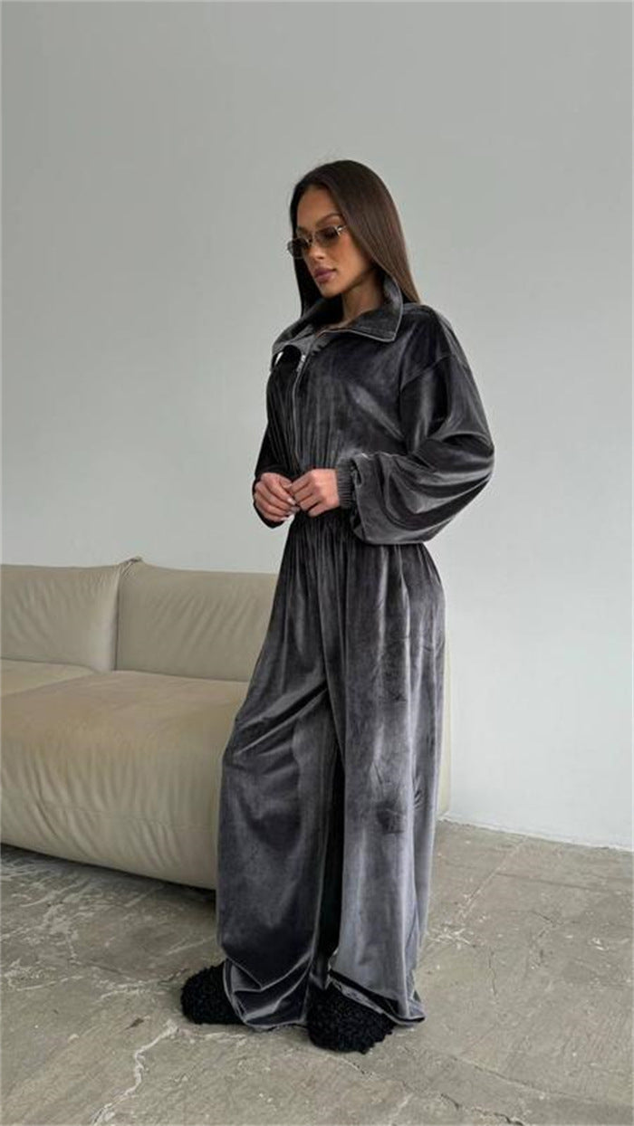 Kvinnens fleece jumpsuit med stilige glidelåsdetaljer og elastisk midje Skjora