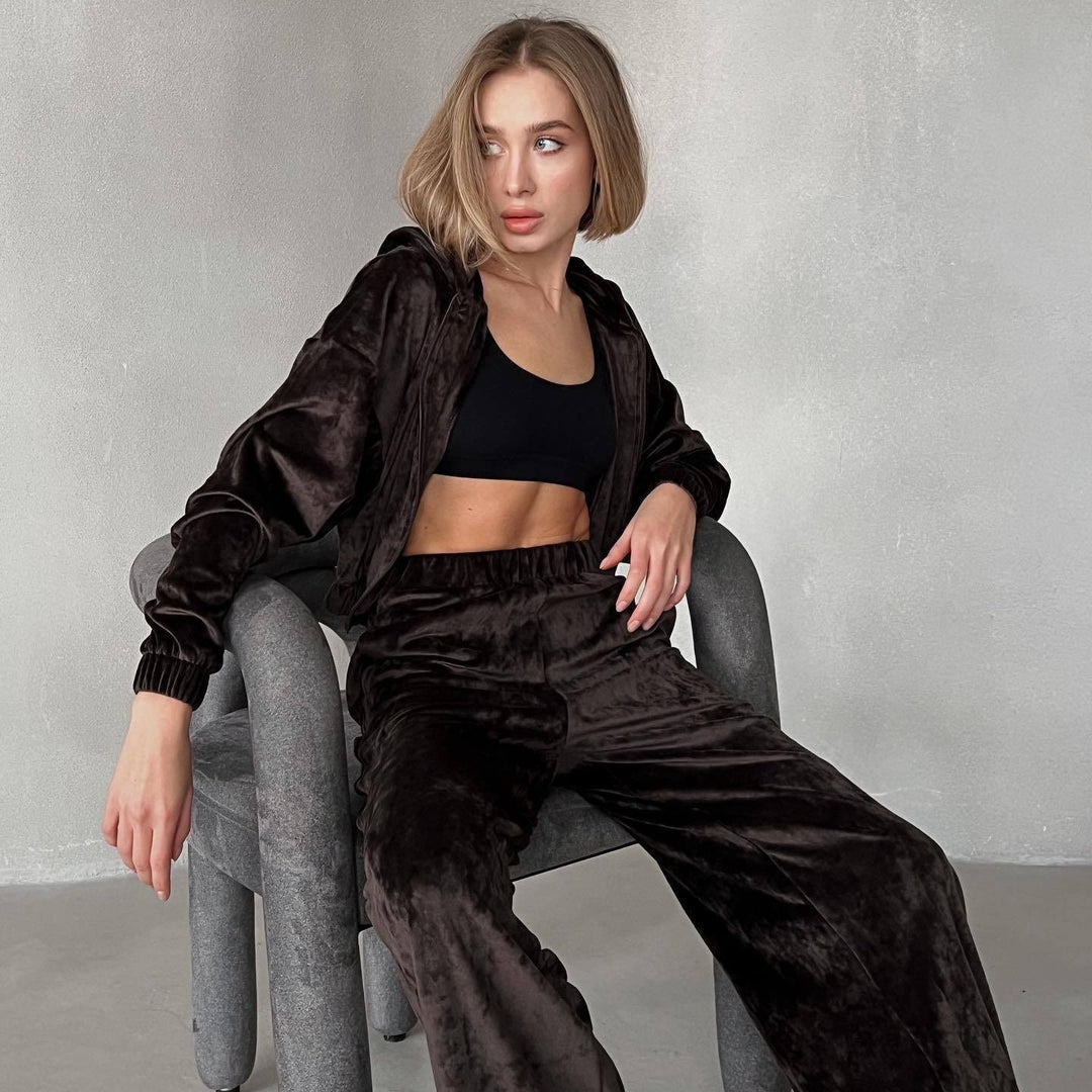 Damer Elegant Fleece Treningdresser med Høy Krage Skjora