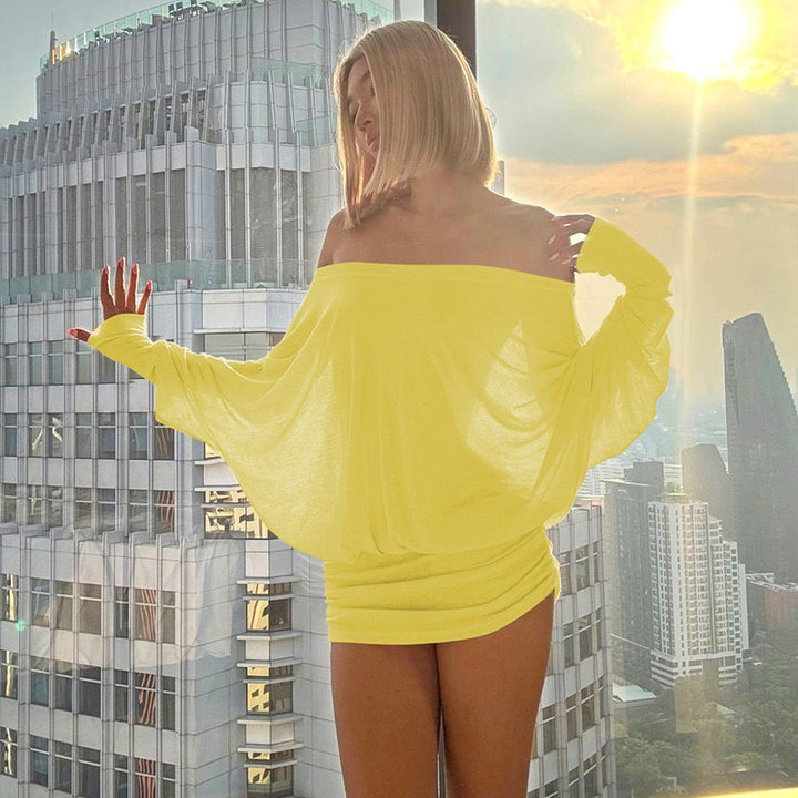 Dame Oversized Strikkegenser med vid utringning og lange ermer Skjora