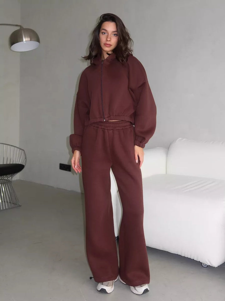 Dame casual cropped fleece jakke med høy midje joggebukser Skjora
