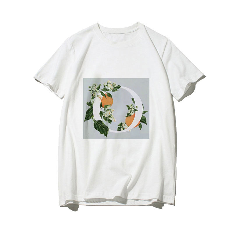 Dame T-skjorte med blomsterdesign og kreativt trykk Skjora