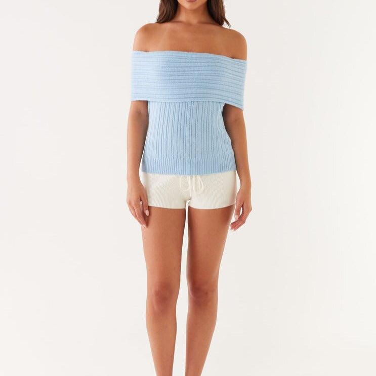 Dame Off-Shoulder Strikketop med Ribbstruktur Skjora