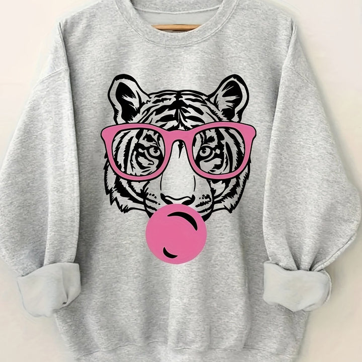Dame sweatshirt med kreativ tigerdesign og avslappet snitt Skjora