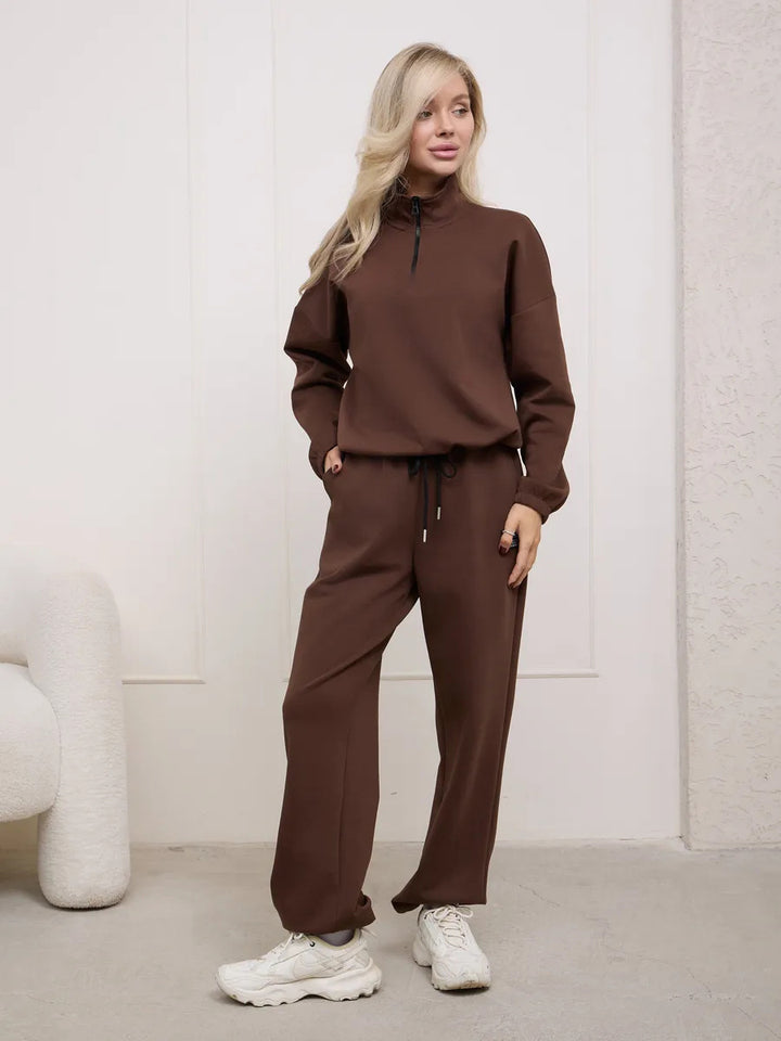 Dame's Fleece Treningsdress med Halv Glidelås og Elastiske Vringer Skjora