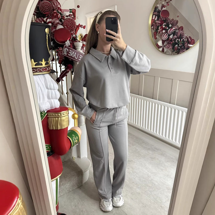 Damer elegant fritidssuit med høy krage og vide bukser
