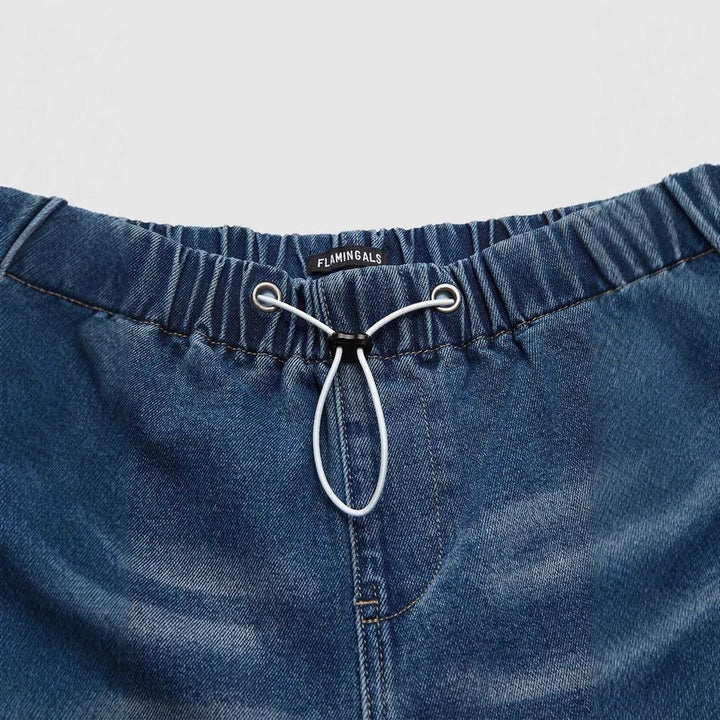 Kvinners vide denimbukser med elastisk midje og høye lommer Skjora