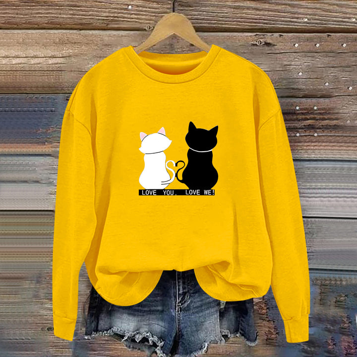 Kvinnesweatshirt med leken katte-design og humoristisk trykk Skjora