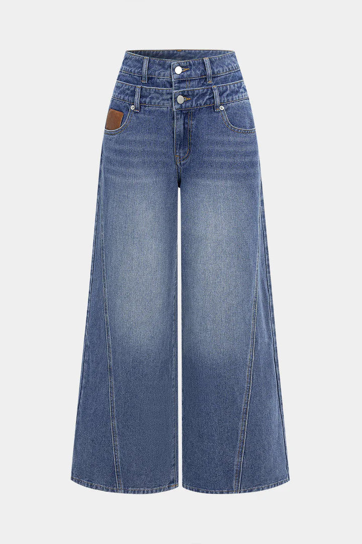 Dame moteriktig høy midje jeans med vid ben Skjora