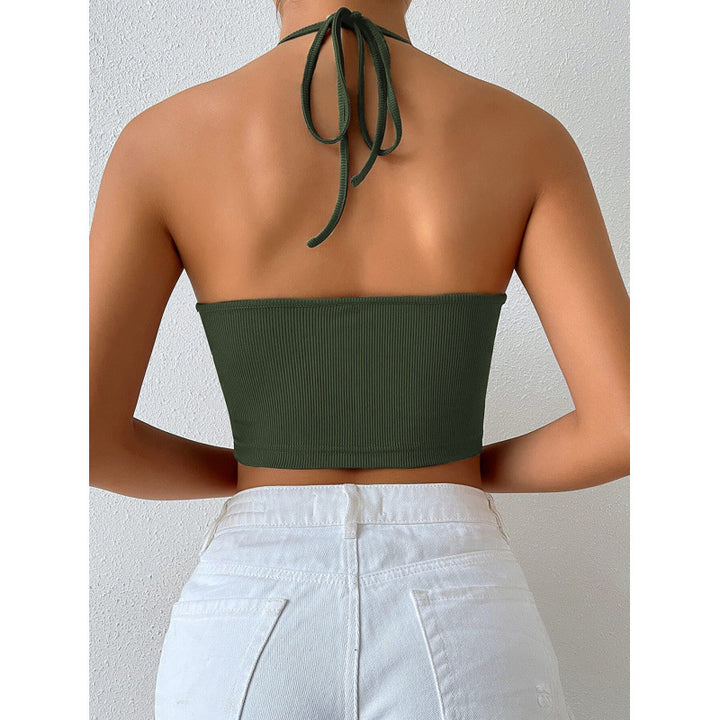Dame Cropped Top med dyp V-utskjæring og snørelook Skjora