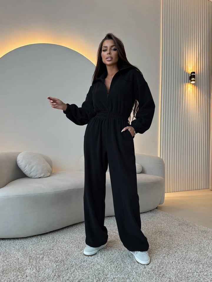 Kvinnelig sporty jumpsuit med høy midjebånd og skjult glidelås Skjora