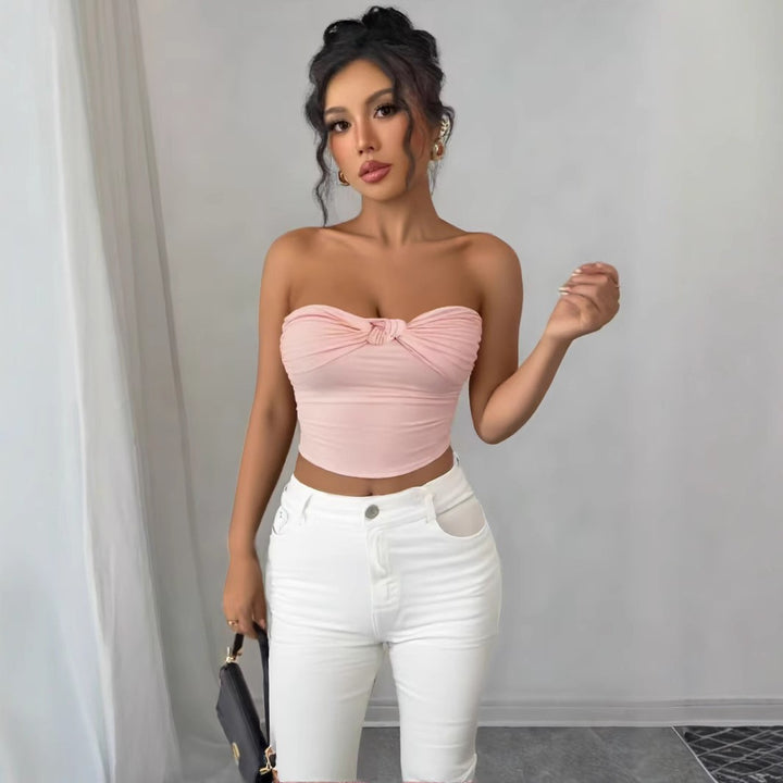 Dame Bandeau Crop-Top med knute-design Skjora