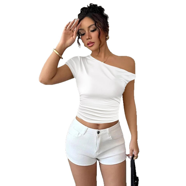 Dame Off-Shoulder Skjorte med rynker og innsnittet snitt Skjora