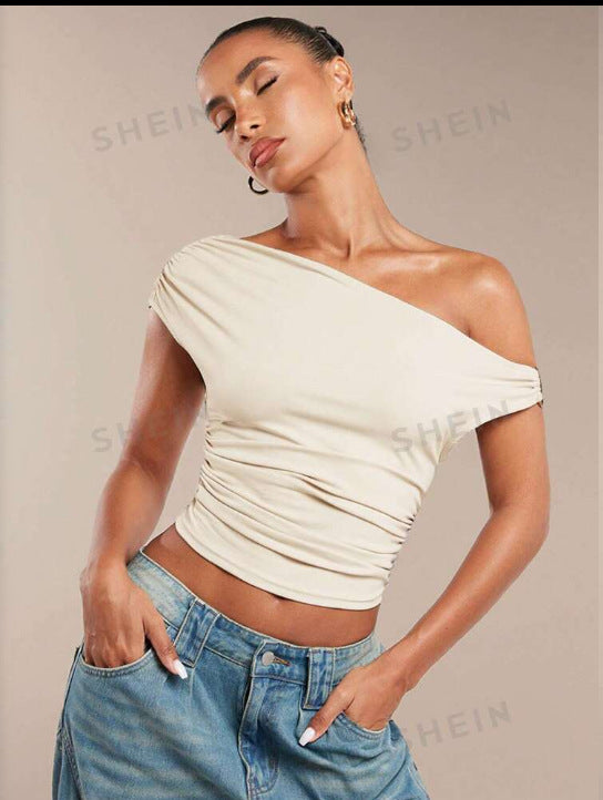 Dame Asymmetrisk Crop-Topp med elegant bølgedesign og raffinert snitt Skjora