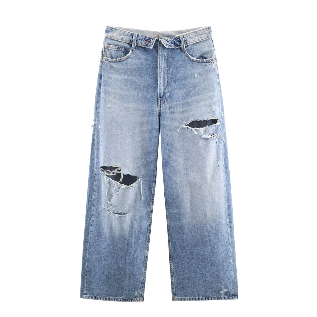 Damer høy kvalitets Destroyed jeans i avslappet baggy-stil med moderne detaljer Skjora