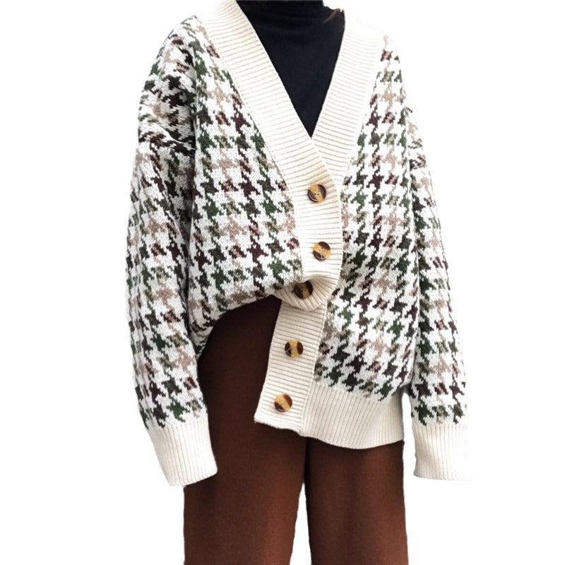 Damer Houndstooth Cardigan Skjora