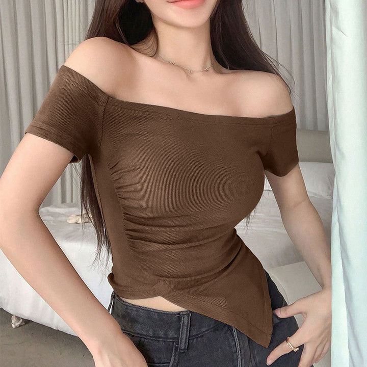 Dame asymmetrisk Crop-Top med rynker og en-sidig skulderdesign Skjora