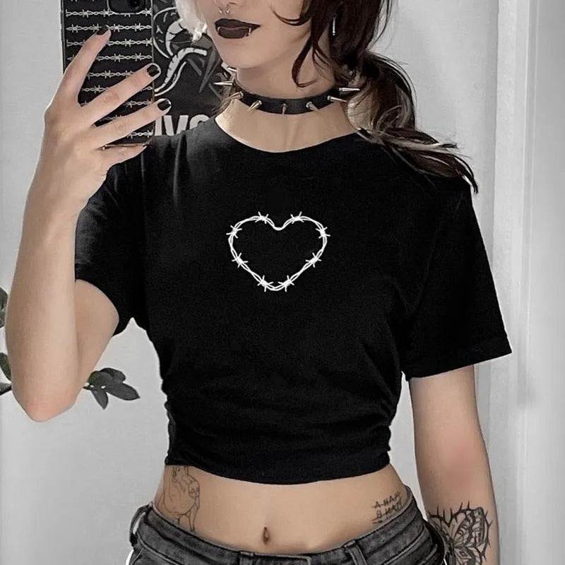 Dame cropped skjorte med iøynefallende hodeskalle-design Skjora