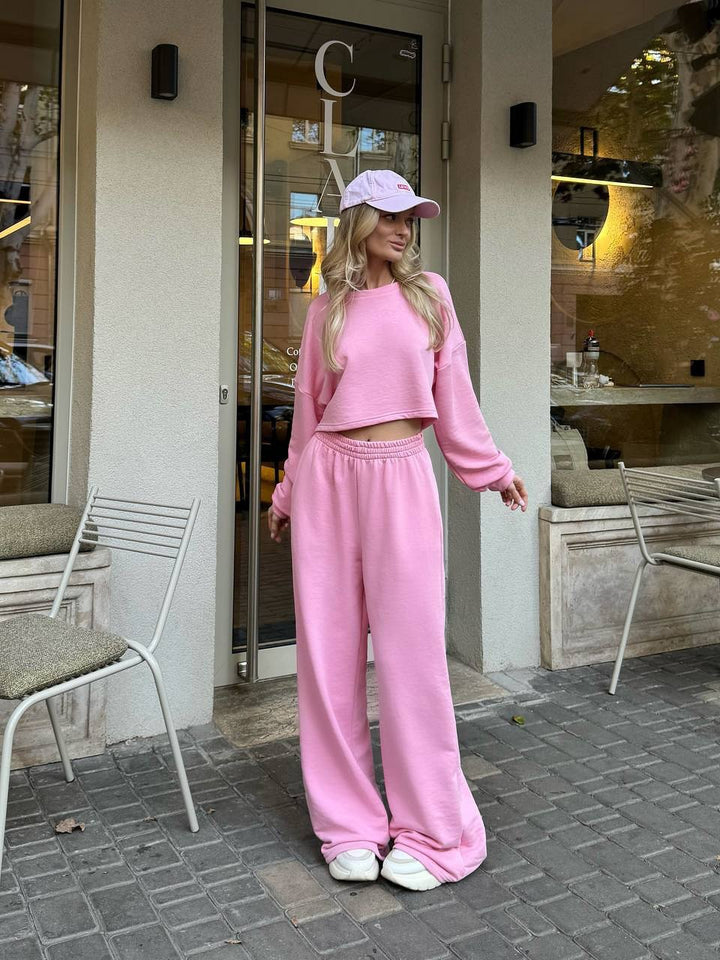 Dame casual to-delt sett med løs topp og komfortable palazzo bukser Skjora
