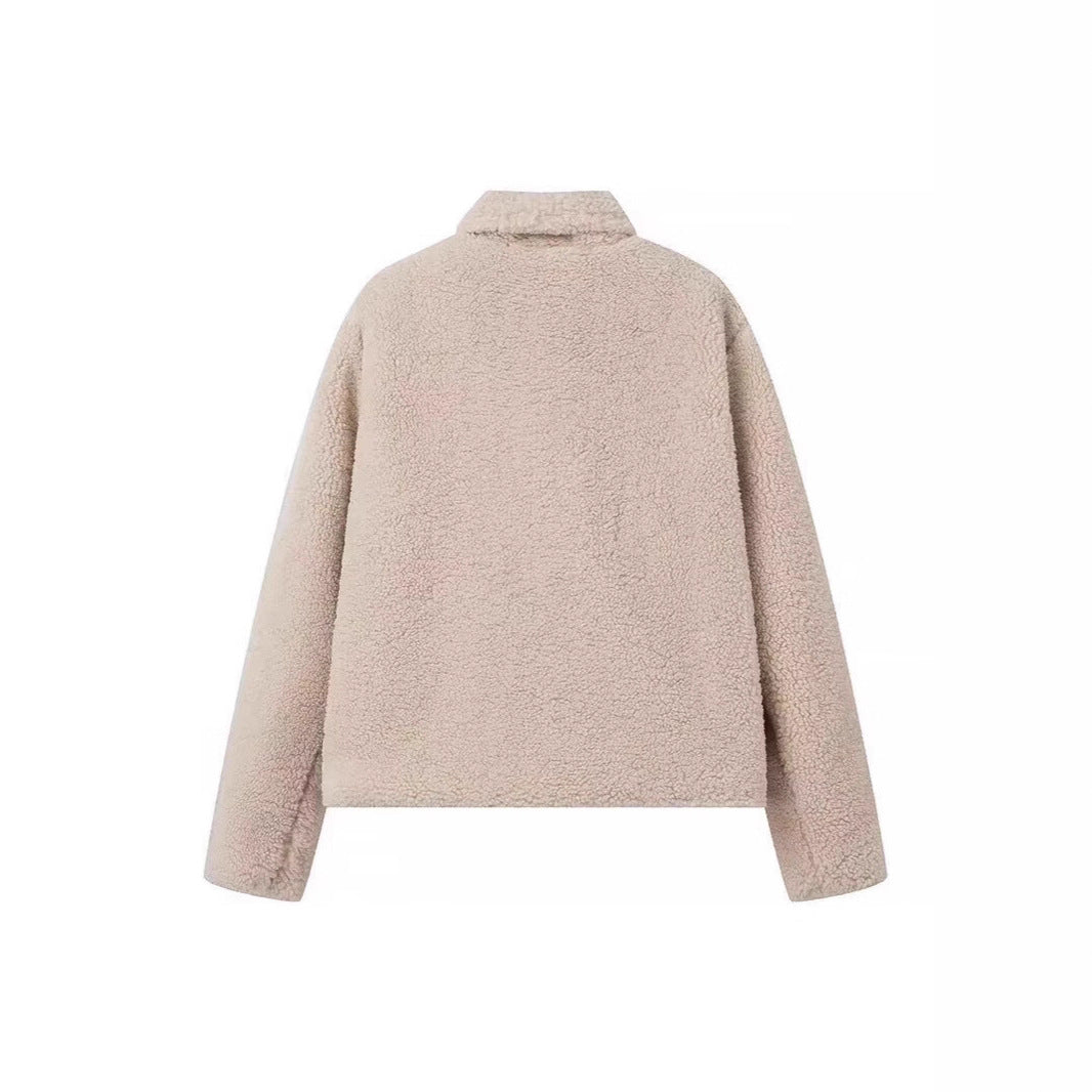 Damer Koselig Fleece Jakke med Elegante Klaffer og Praktiske Lommer Skjora