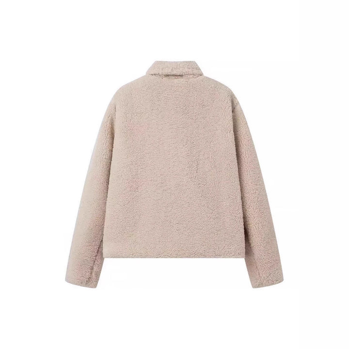 Damer Koselig Fleece Jakke med Elegante Klaffer og Praktiske Lommer Skjora
